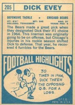 1968 Topps #205 Dick Evey Back