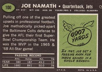 1969 Topps #100 Joe Namath Back