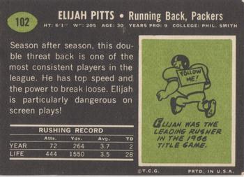 1969 Topps #102 Elijah Pitts Back