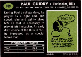 1969 Topps #109 Paul Guidry Back