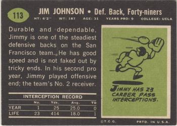1969 Topps #113 Jim Johnson Back