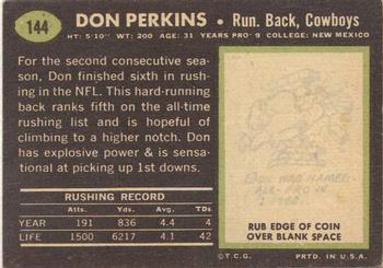 1969 Topps #144 Don Perkins Back