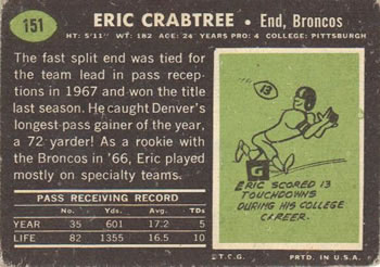 1969 Topps #151 Eric Crabtree Back