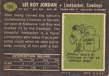1969 Topps #166 Lee Roy Jordan Back