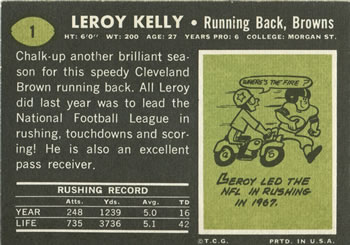 1969 Topps #1 Leroy Kelly Back