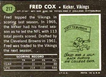 1969 Topps #217 Fred Cox Back
