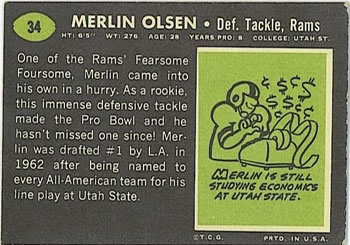 1969 Topps #34 Merlin Olsen Back