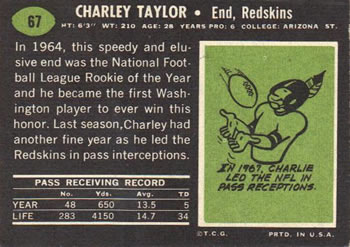 1969 Topps #67 Charley Taylor Back