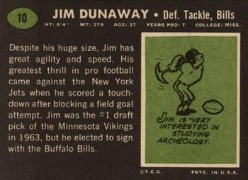 1969 Topps #10 Jim Dunaway Back