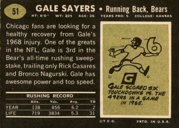 1969 Topps #51 Gale Sayers Back