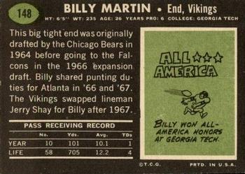 1969 Topps #148 Billy Martin Back