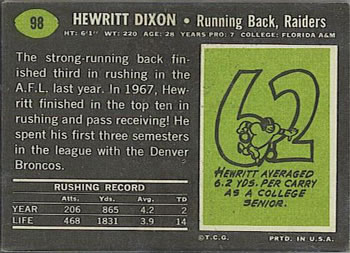 1969 Topps #98 Hewritt Dixon Back