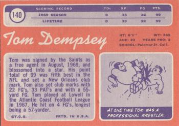 1970 Topps #140 Tom Dempsey Back