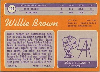 1970 Topps #144 Willie Brown Back