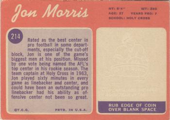 1970 Topps #214 Jon Morris Back