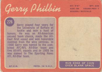1970 Topps #226 Gerry Philbin Back
