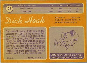 1970 Topps #28 Dick Hoak Back
