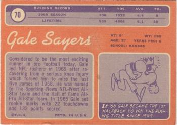 1970 Topps #70 Gale Sayers Back