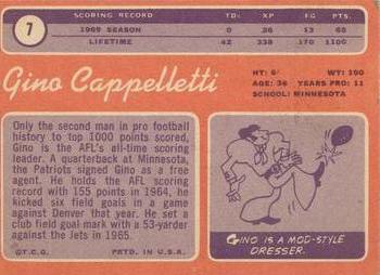1970 Topps #7 Gino Cappelletti Back