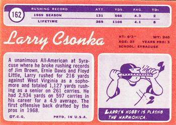 1970 Topps #162 Larry Csonka Back