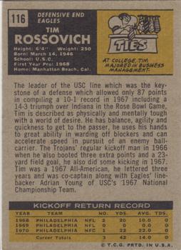 1971 Topps #116 Tim Rossovich Back