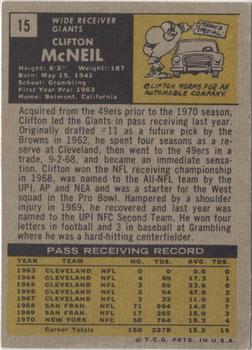1971 Topps #15 Clifton McNeil Back