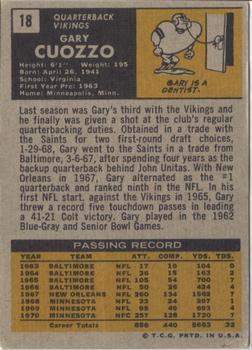 1971 Topps #18 Gary Cuozzo Back