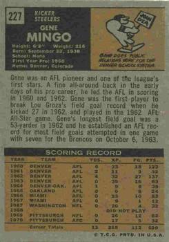 1971 Topps #227 Gene Mingo Back