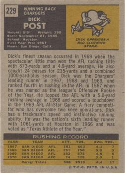 1971 Topps #229 Dick Post Back