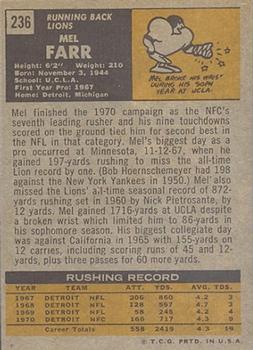 1971 Topps #236 Mel Farr Back