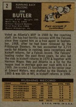 1971 Topps #2 Jim Butler Back