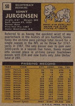 1971 Topps #50 Sonny Jurgensen Back