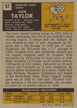 1971 Topps #62 Altie Taylor Back