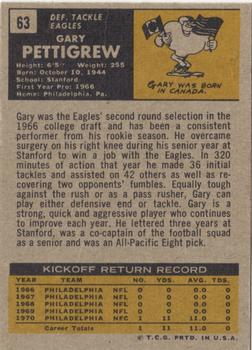 1971 Topps #63 Gary Pettigrew Back