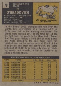 1971 Topps #78 Ed O'Bradovich Back