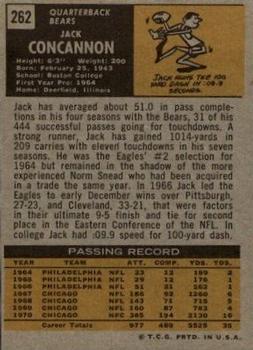 1971 Topps #262 Jack Concannon Back
