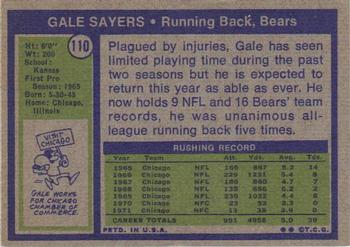 1972 Topps #110 Gale Sayers Back