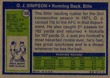 1972 Topps #160 O.J. Simpson Back