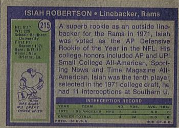 1972 Topps #215 Isiah Robertson Back