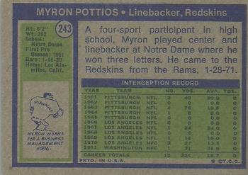 1972 Topps #243 Myron Pottios Back