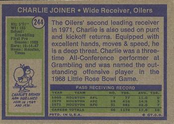 1972 Topps #244 Charlie Joiner Back