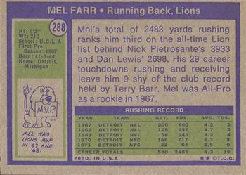1972 Topps #288 Mel Farr Back
