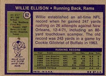 1972 Topps #62 Willie Ellison Back