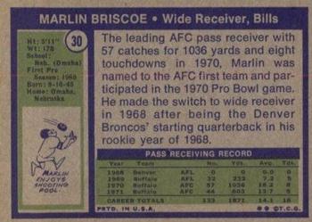 1972 Topps #30 Marlin Briscoe Back