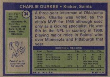 1972 Topps #34 Charlie Durkee Back