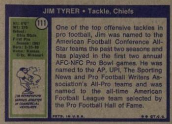 1972 Topps #111 Jim Tyrer Back
