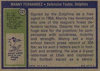 1972 Topps #221 Manny Fernandez Back