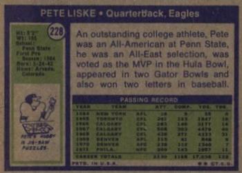 1972 Topps #228 Pete Liske Back
