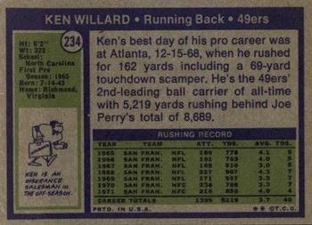 1972 Topps #234 Ken Willard Back