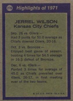 1972 Topps #276 Jerrel Wilson Back